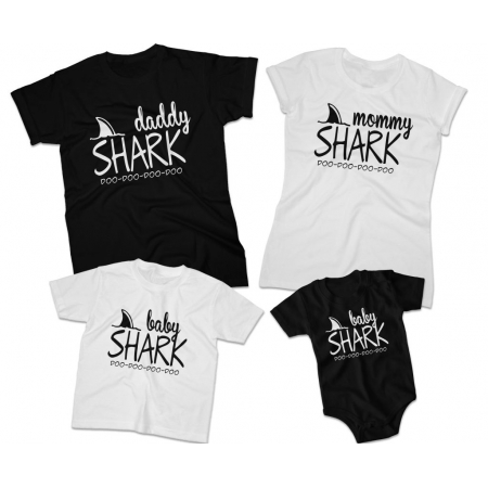 Zestaw koszulek rodzinnych dla taty, mamy, syna, córki na prezent Shark